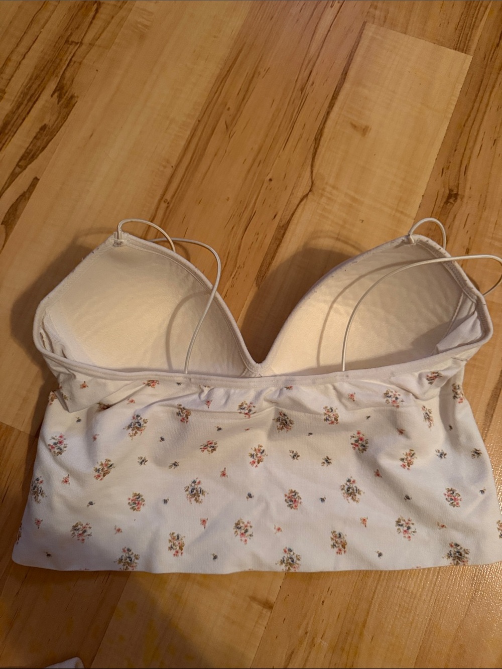 White Floral Longline Bralette with Thin Straps - Picture 2 of 2